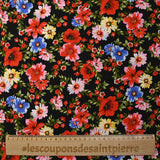Viscose printed red floral link black background
