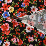 Viscose printed red floral link black background