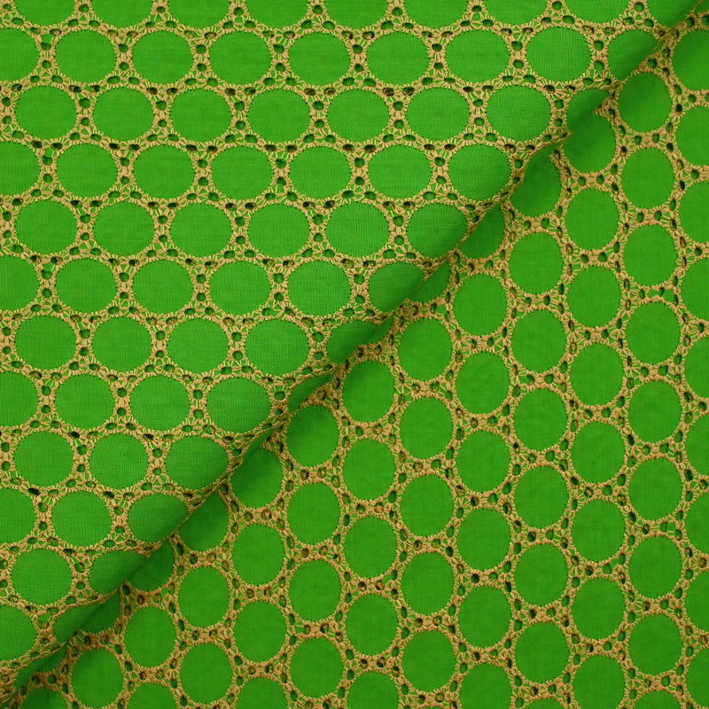 Broderie anglaise festonnée beige Aurélia fond vert pomme