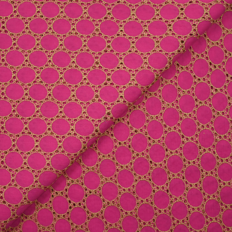 Broderie anglaise festonnée beige Aurélia fond fuchsia