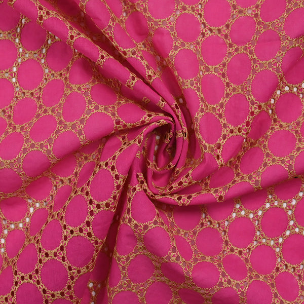 Broderie anglaise festonnée beige Aurélia fond fuchsia