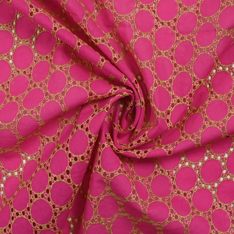 Broderie anglaise festonnée beige Aurélia fond fuchsia