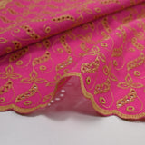 Beige scalloped English embroidery Éléonore fuchsia background