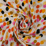 Viscose imprimée confettis rose, corail et mordoré fond blanc