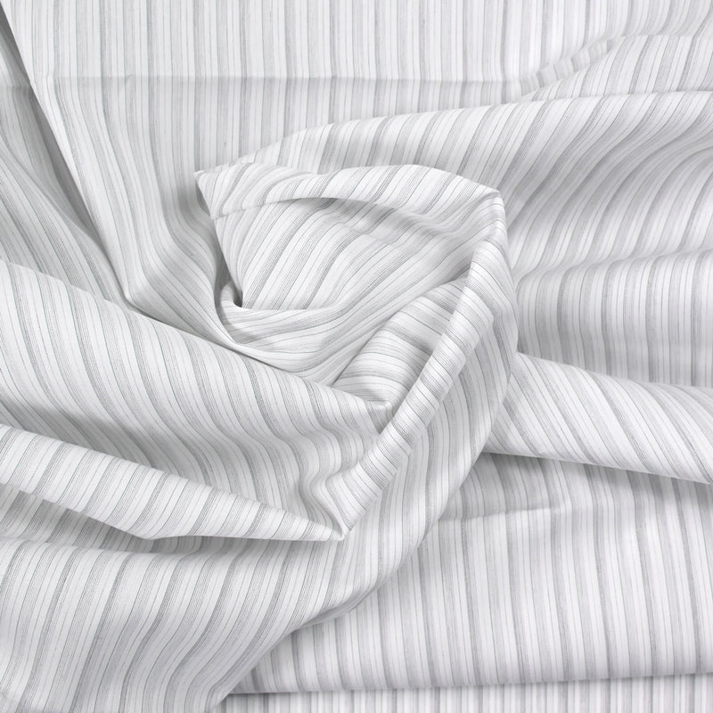Coton tissé teint rayé gris et vert