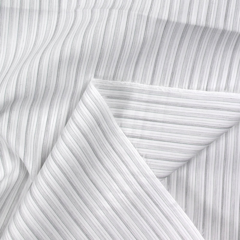 Coton tissé teint rayé gris et vert