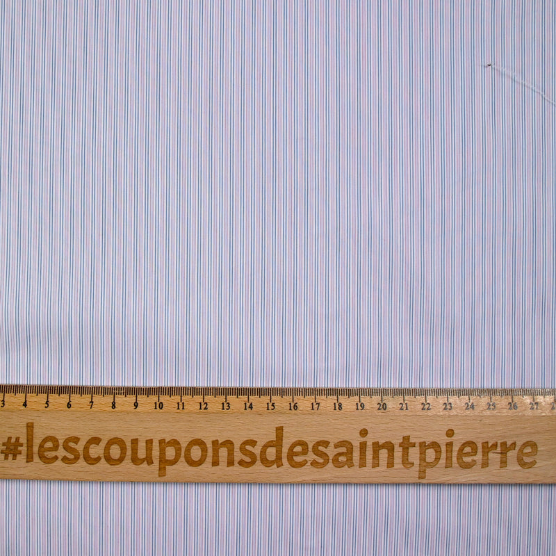 Polycoton tissé teint rayé rose et bleu