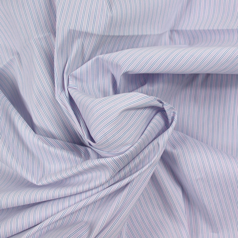 Polycoton tissé teint rayé rose et bleu