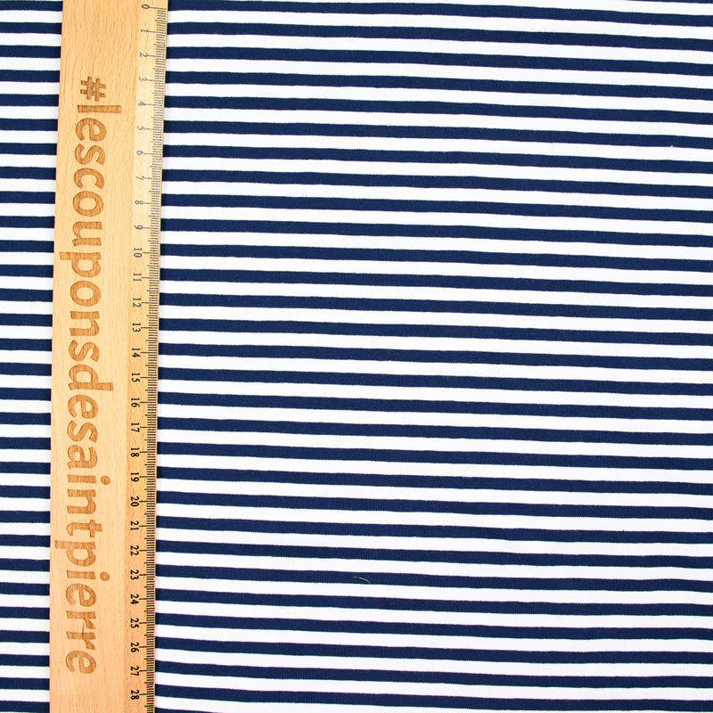 Jersey de coton rayé 5 mm marine et blanc