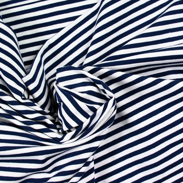 Jersey de coton rayé 5 mm marine et blanc