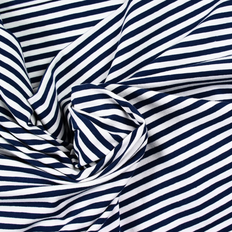 Jersey de coton rayé 5 mm marine et blanc