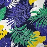 Viscose imprimée végétation tropicale jaune et vert fond marine