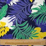 Viscose imprimée végétation tropicale jaune et vert fond marine