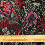 Maille polyester fleur rose et rouge fond noir