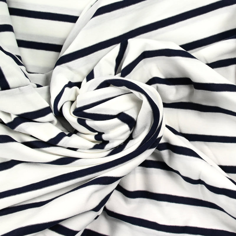Jersey de coton fin rayé blanc et marine
