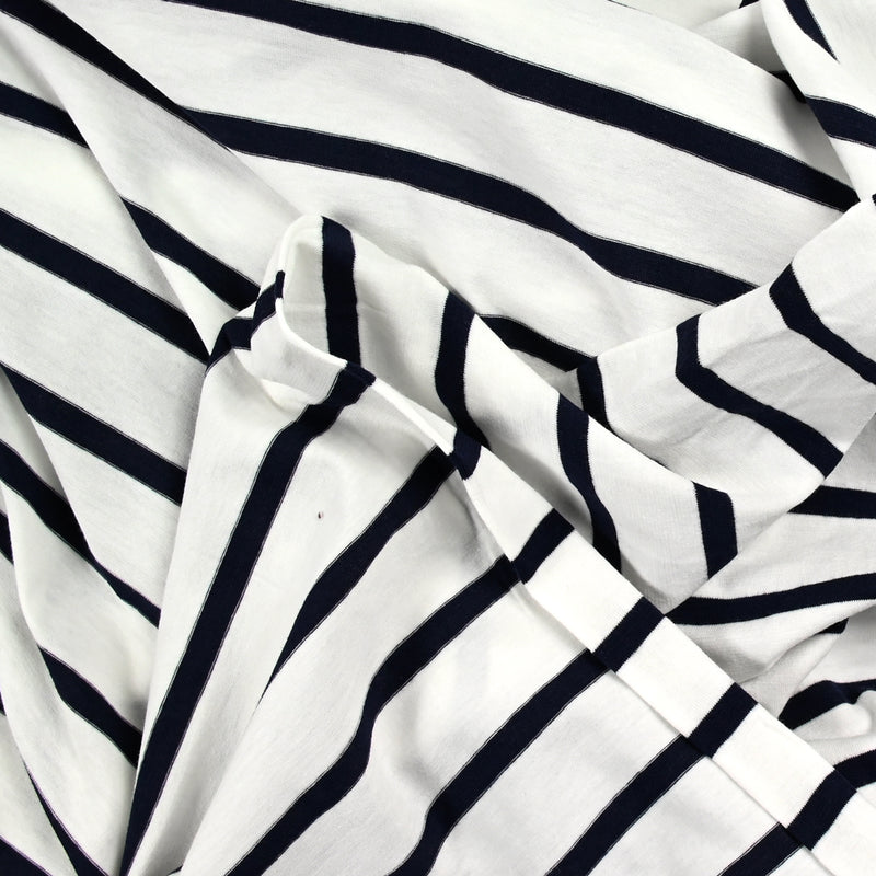 Jersey de coton fin rayé blanc et marine