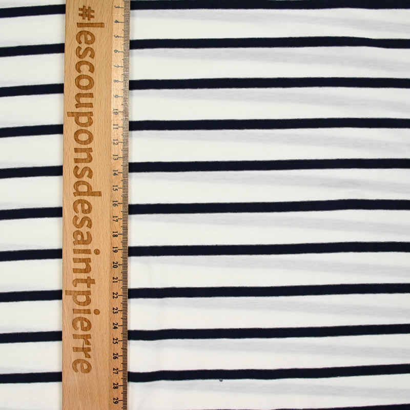 Jersey de coton fin rayé blanc et marine