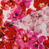 Viscose imprimée peinture florale rouge et rose fond blanc