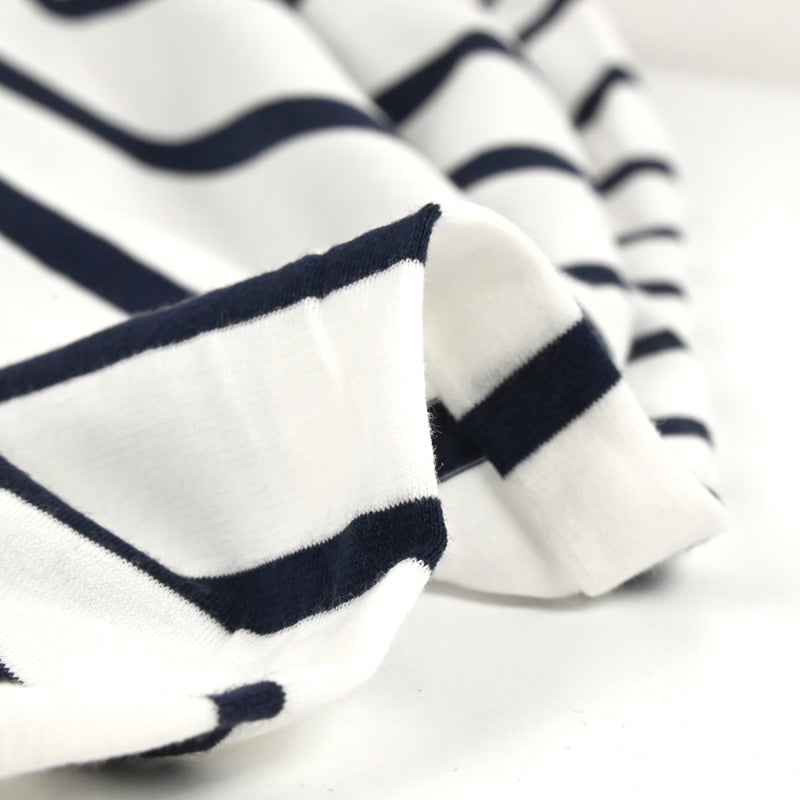 Jersey de coton fin rayé blanc et marine