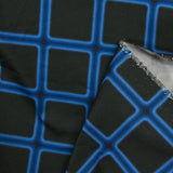 Satin de coton élasthanne carreaux bleu fond noir