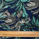 Algodón estampado de palmeras con fondo marino