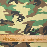Beige and green camouflage elastane cotton satin