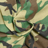Beige and green camouflage elastane cotton satin