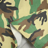 Beige and green camouflage elastane cotton satin