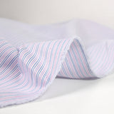 Polycoton tissé teint rayé rose et bleu