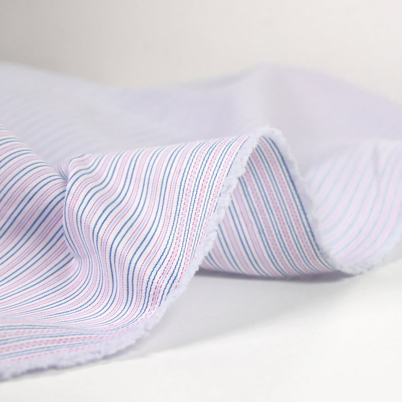 Polycoton tissé teint rayé rose et bleu