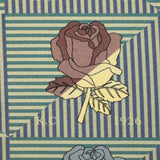 Sergé de coton imprimé roseraie vintage jaune pâle et bleu