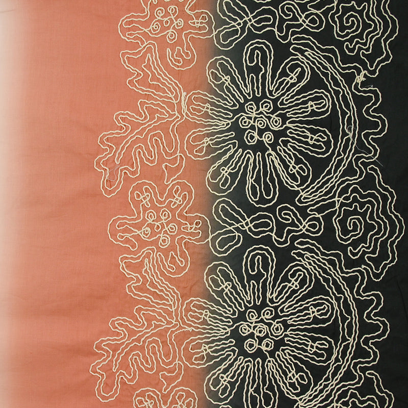 Voile de coton brodé dégradé noir, blanc et pêche