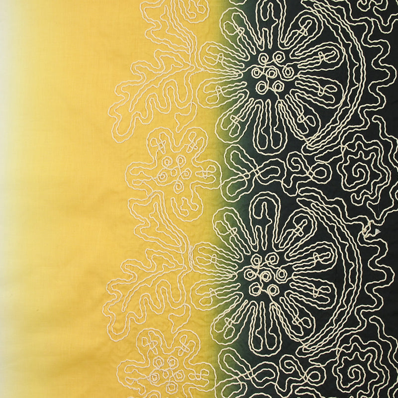 Voile de coton brodé dégradé noir, blanc et jaune