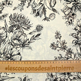 Cotton sketched print of flowers off-white background