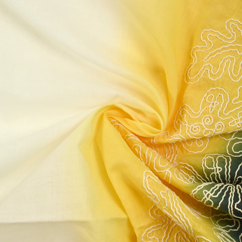 Voile de coton brodé dégradé noir, blanc et jaune