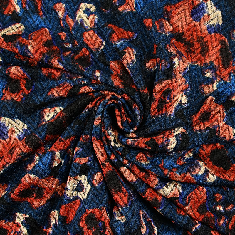 Maille chevron imprimée miraculeux fond bleu foncé