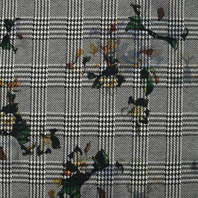 Maille polyester Prince de Galles imprimée bouquet