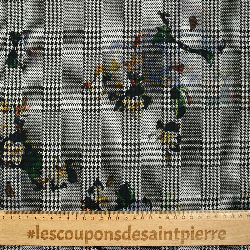 Maille polyester Prince de Galles imprimée bouquet