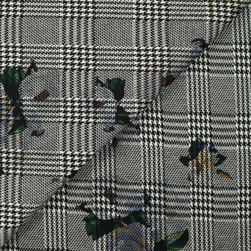 Maille polyester Prince de Galles imprimée bouquet