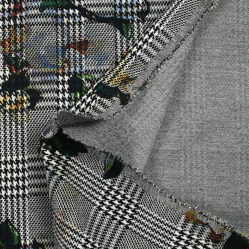 Maille polyester Prince de Galles imprimée bouquet