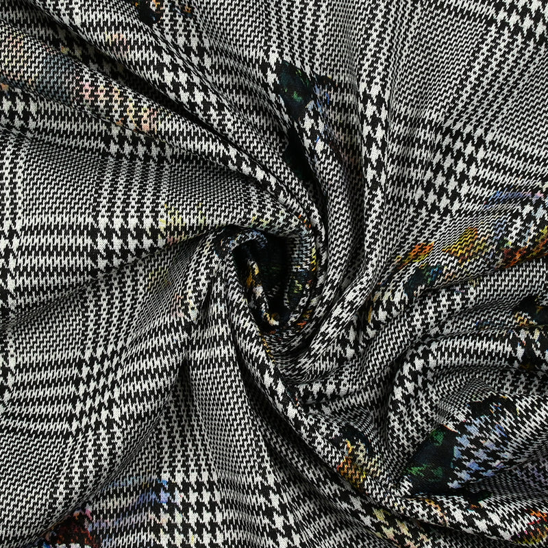 Maille polyester Prince de Galles imprimée bouquet
