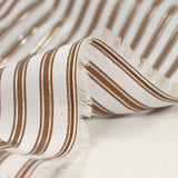 Polyester rayé marron et argent fond blanc