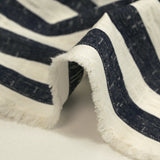 Coton doupionné seersucker rayé 15 mm blanc cassé et bleu nuit