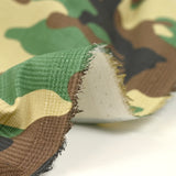 Beige and green camouflage elastane cotton satin