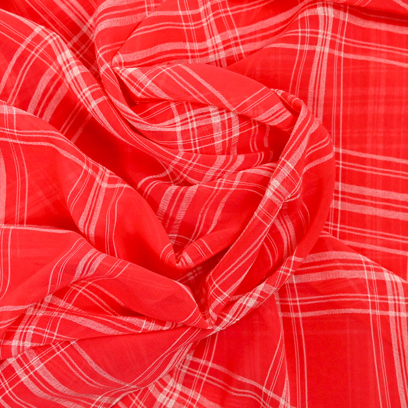 Mousseline de polyester à grands carreaux fond rouge