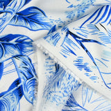 Viscose imprimée cyanotype bleu fond blanc