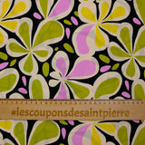 Viscose imprimée Flower Power vert et violet