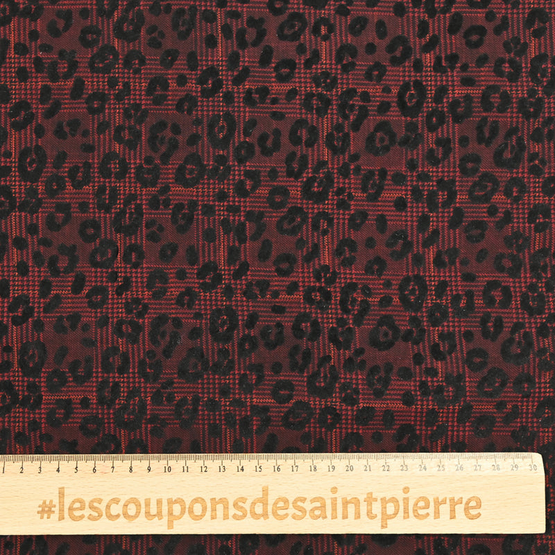 Prince-de-Gales printed polyester muslin and leopard bordeaux