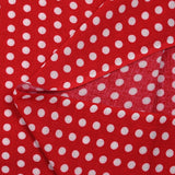 Viscose imprimée à pois 8mm blanc fond rouge