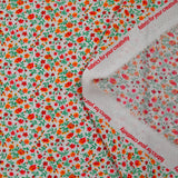 Viscose imprimée jardin secret rouge et orange fond blanc